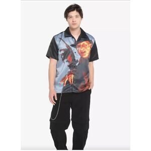 Hot Topic Freddy Vs. Jason Freddy Krueger Button-Up NTW Size L runs oversized